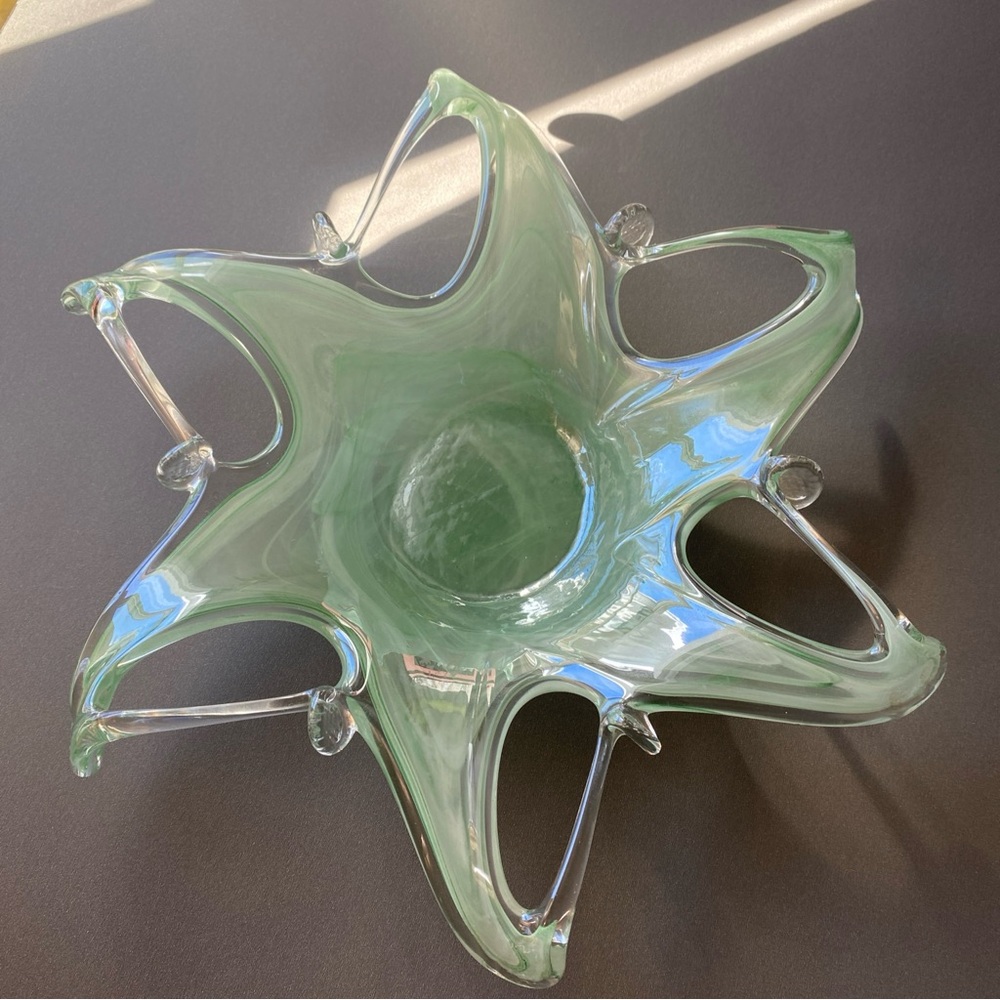 Vintage LAVORAZIONE Murano Art Glass Bowl Aqua green Made In Italy.. - Picture 7 of 7